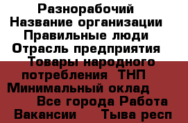 Разнорабочий › Название организации ­ Правильные люди › Отрасль предприятия ­ Товары народного потребления (ТНП) › Минимальный оклад ­ 30 000 - Все города Работа » Вакансии   . Тыва респ.